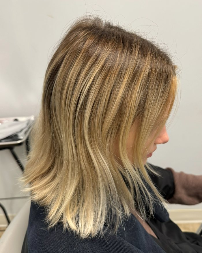 Before, uneven grown-out blonde