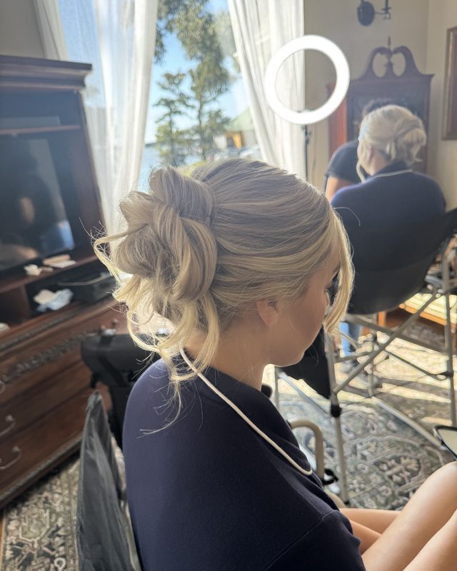 Soft blonde event updo